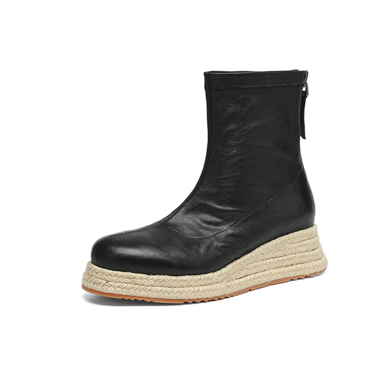 Bottes montantes pour femmes en cuir véritable à bout pointu et talon épais au design minimaliste