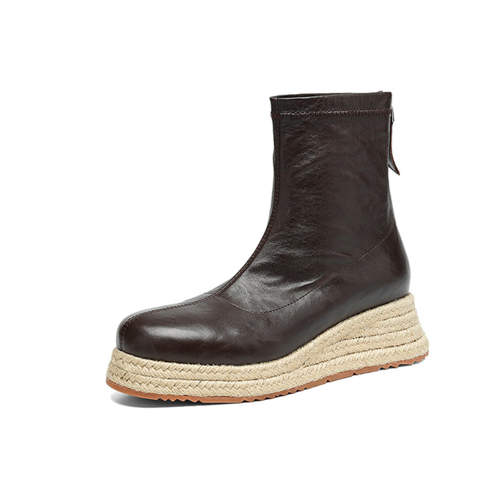 Bottes montantes pour femmes en cuir véritable à bout pointu et talon épais au design minimaliste