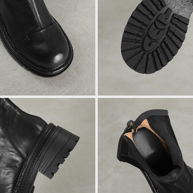 Bottes chunky en cuir avec zip arrière, bottes à la cheville en café/noir
