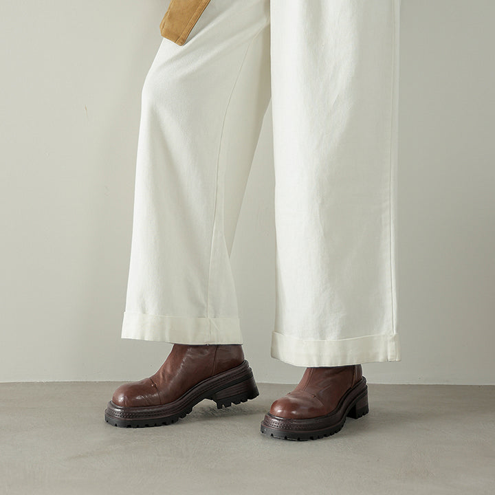 Bottes chunky en cuir avec zip arrière, bottes à la cheville en café/noir