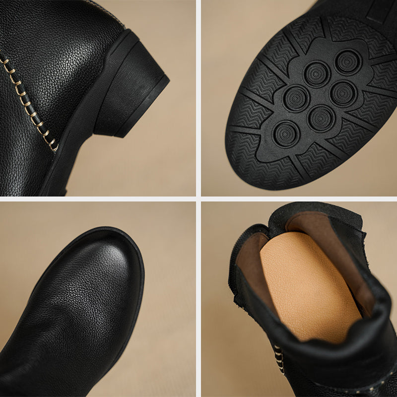 Mori Girl Full Grain Soft Leather Chunky Ankle Boots with Back Zipper in Black/Brown