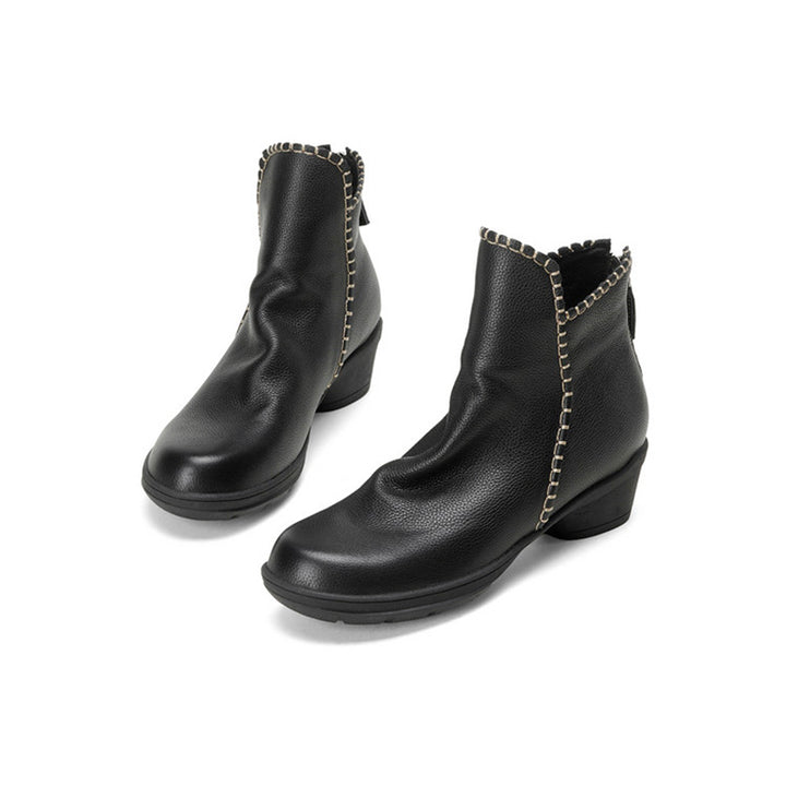 Mori Girl Full Grain Soft Leather Chunky Ankle Boots with Back Zipper in Black/Brown