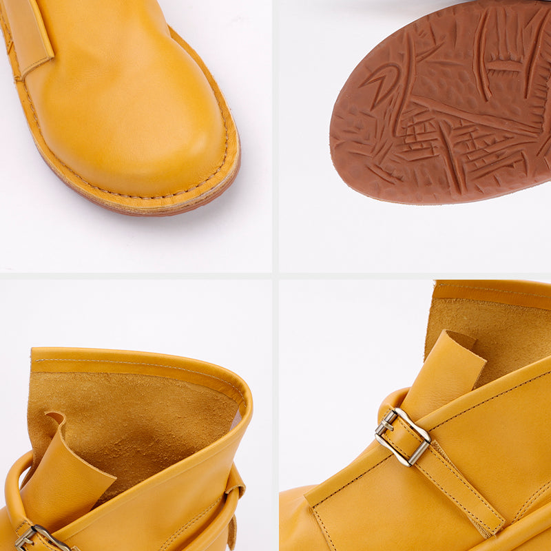 Bottes de Motard en Cuir Véritable Fait Main, Bottes de Combat à Lacets, Bottes Cheville Rétro Chunky en Café/Kaki