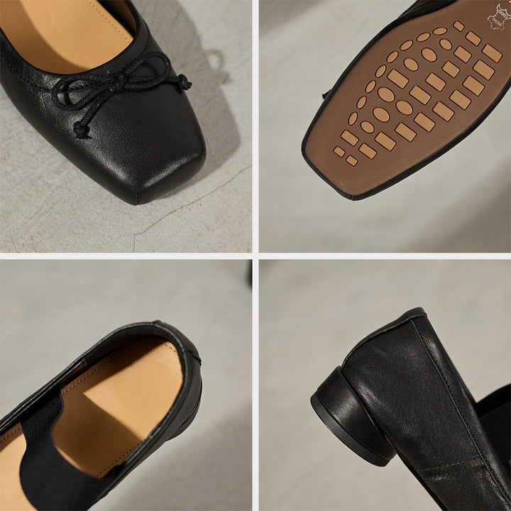 Ballerines Mary Jane en cuir faites à la main avec bande élastique et nœud en marron/noir/beige
