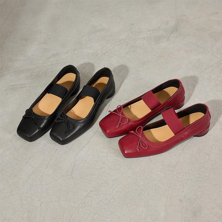 Ballerines Mary Jane en cuir faites à la main avec bande élastique et nœud en marron/noir/beige