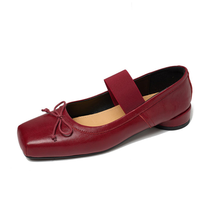 Ballerines Mary Jane en cuir faites à la main avec bande élastique et nœud en marron/noir/beige