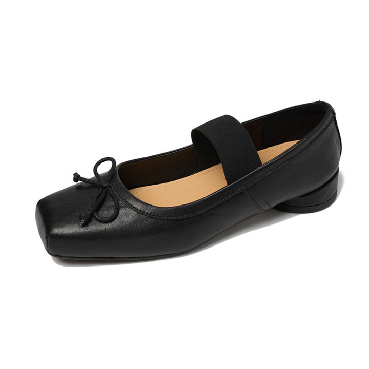 Ballerines Mary Jane en cuir faites à la main avec bande élastique et nœud en marron/noir/beige