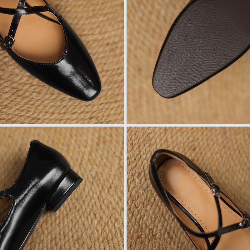 Ballerines Mary Jane en cuir de mouton fait main avec détail de sangle croisée en rouge vin/noir/beige