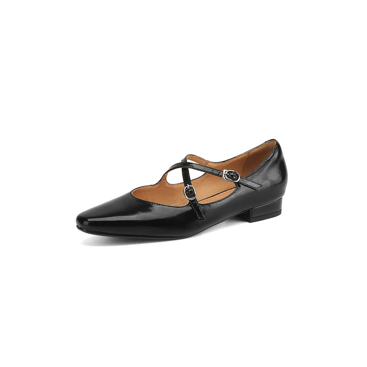 Ballerines Mary Jane en cuir de mouton fait main avec détail de sangle croisée en rouge vin/noir/beige