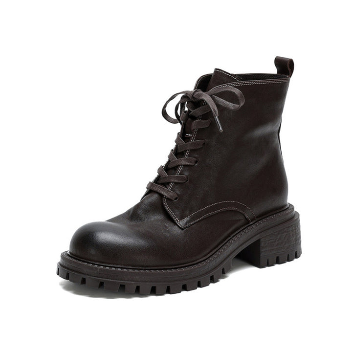 Vintage Handmade Leather Platform Combat Ankle Boots with Side Zip in Black/Brown