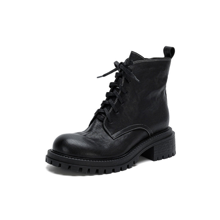 Vintage Handmade Leather Platform Combat Ankle Boots with Side Zip in Black/Brown
