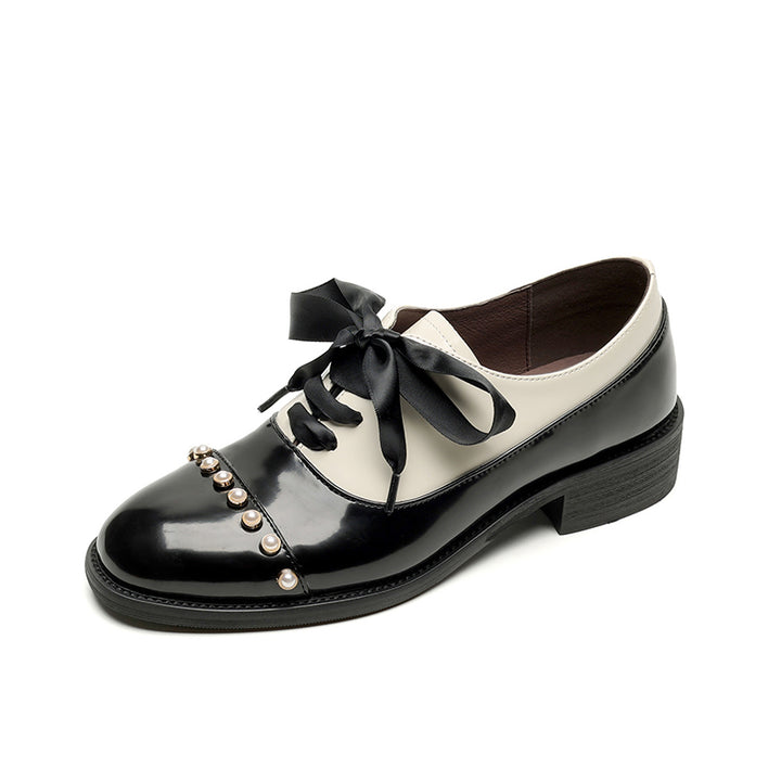 Chaussures Oxford à plateforme bicolores pour femmes en rouge vin/marron blanc