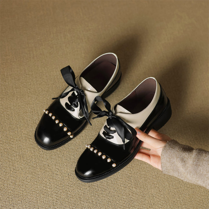 Chaussures Oxford à plateforme bicolores pour femmes en rouge vin/marron blanc