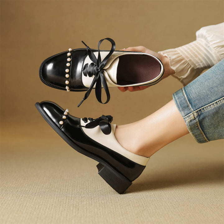Chaussures Oxford à plateforme bicolores pour femmes en rouge vin/marron blanc
