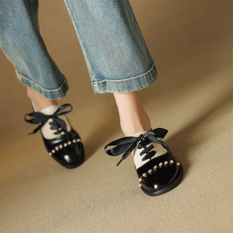 Chaussures Oxford à plateforme bicolores pour femmes en rouge vin/marron blanc