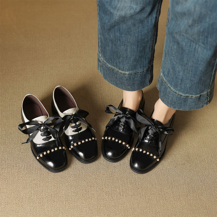 Chaussures Oxford à plateforme bicolores pour femmes en rouge vin/marron blanc