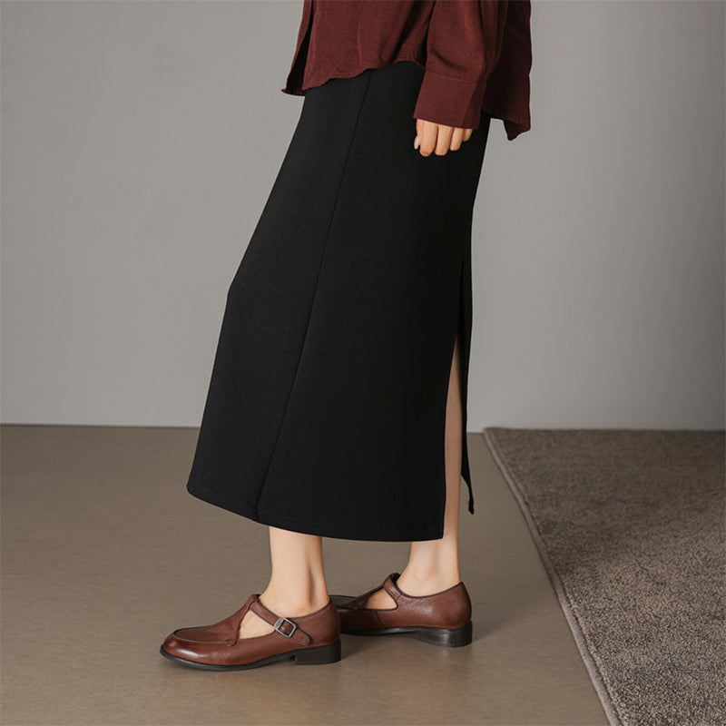 Chaussures Mary Jane T-strap en cuir souple fait main pour femmes à bout rond en noir/café