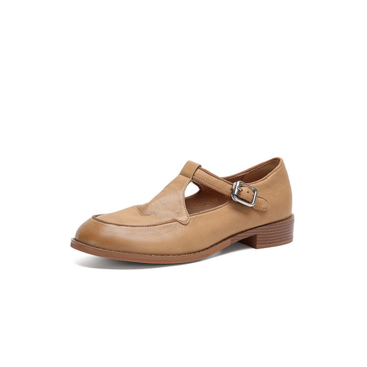 Chaussures Mary Jane T-strap en cuir souple fait main pour femmes à bout rond en noir/café