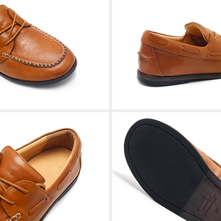 Dwarves Contrast-Stitch Moc Toe Boat Shoes Oil-Waxed Leather Flat Casual Shoes in 4 Colors