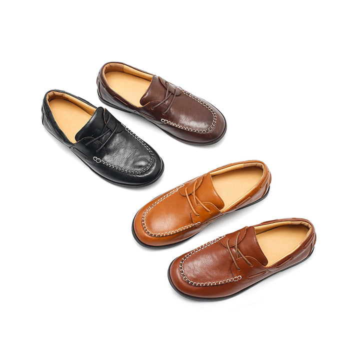 Dwarves Contrast-Stitch Moc Toe Boat Shoes Oil-Waxed Leather Flat Casual Shoes in 4 Colors