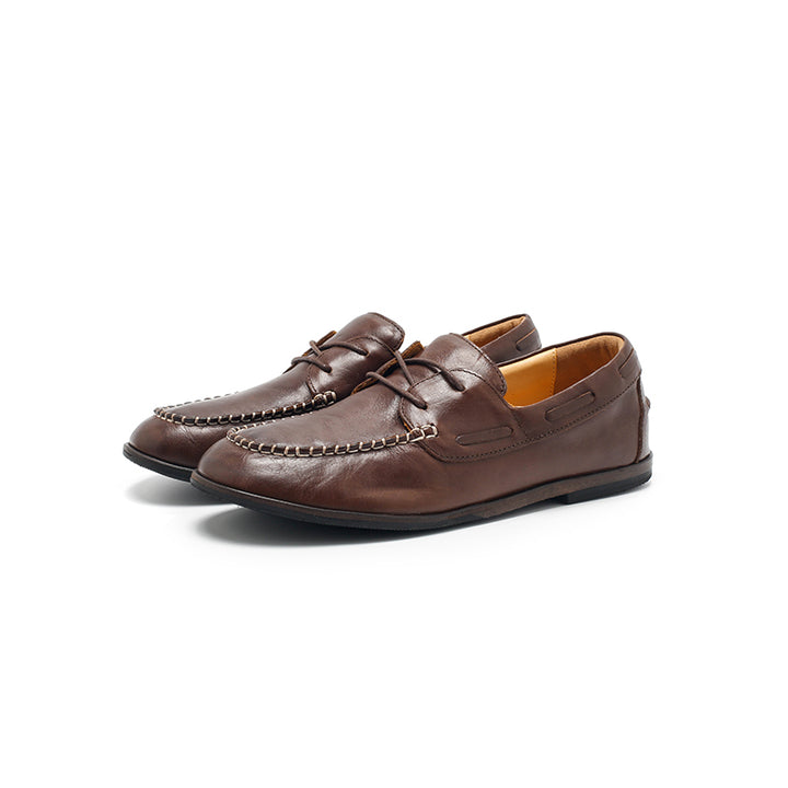 Dwarves Contrast-Stitch Moc Toe Boat Shoes Oil-Waxed Leather Flat Casual Shoes in 4 Colors