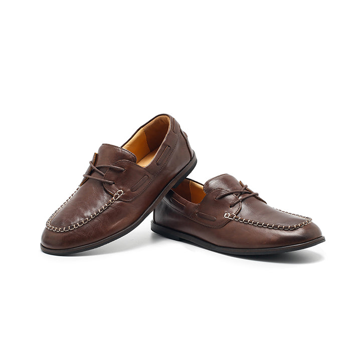 Dwarves Contrast-Stitch Moc Toe Boat Shoes Oil-Waxed Leather Flat Casual Shoes in 4 Colors