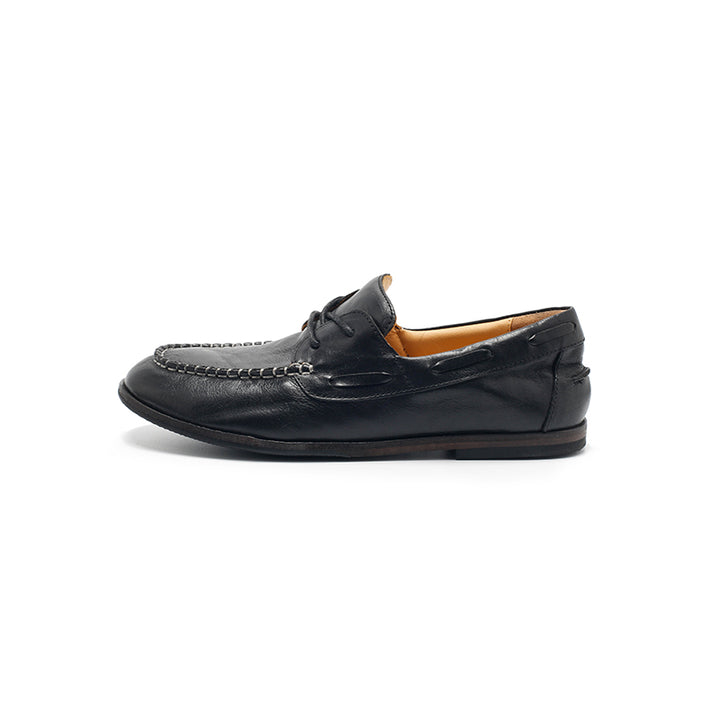 Dwarves Contrast-Stitch Moc Toe Boat Shoes Oil-Waxed Leather Flat Casual Shoes in 4 Colors