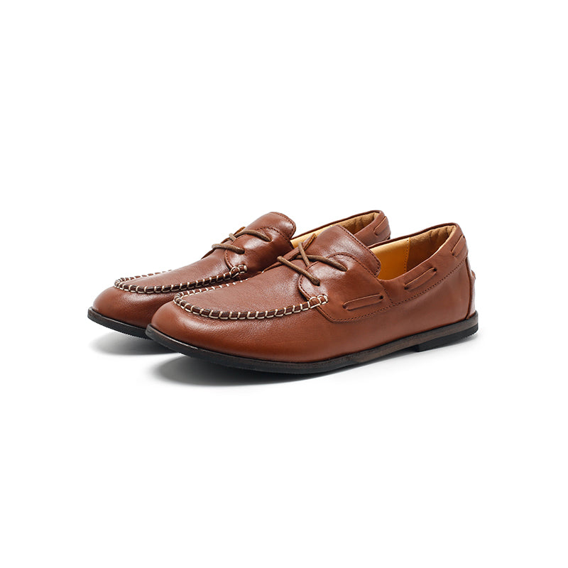 Dwarves Contrast-Stitch Moc Toe Boat Shoes Oil-Waxed Leather Flat Casual Shoes in 4 Colors