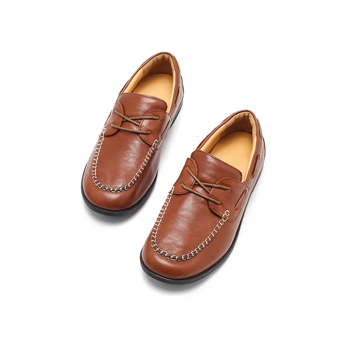 Dwarves Contrast-Stitch Moc Toe Boat Shoes Oil-Waxed Leather Flat Casual Shoes in 4 Colors