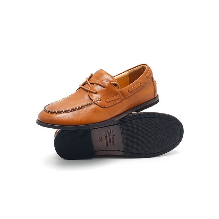Dwarves Contrast-Stitch Moc Toe Boat Shoes Oil-Waxed Leather Flat Casual Shoes in 4 Colors