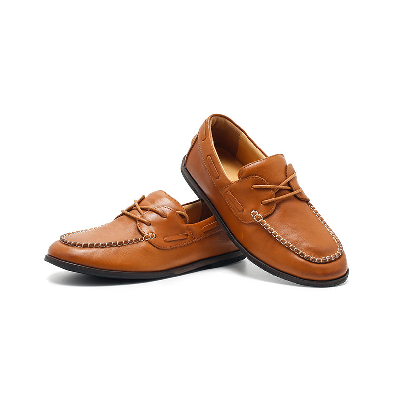 Dwarves Contrast-Stitch Moc Toe Boat Shoes Oil-Waxed Leather Flat Casual Shoes in 4 Colors