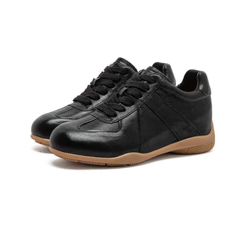 Vintage German Trainer Leather Sneakers Women Hidden Wedge Casual Shoes in Black/Beige/Amber