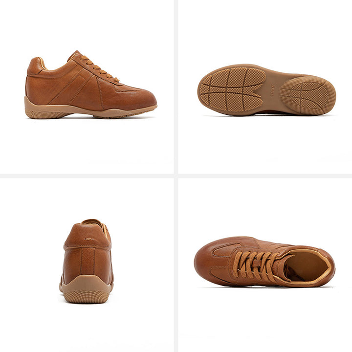 Vintage German Trainer Leather Sneakers Women Hidden Wedge Casual Shoes in Black/Beige/Amber