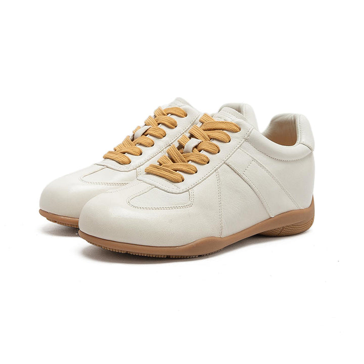 Vintage German Trainer Leather Sneakers Women Hidden Wedge Casual Shoes in Black/Beige/Amber
