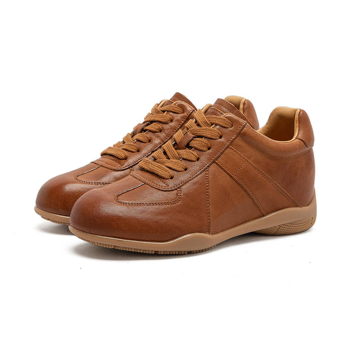 Vintage German Trainer Leather Sneakers Women Hidden Wedge Casual Shoes in Black/Beige/Amber