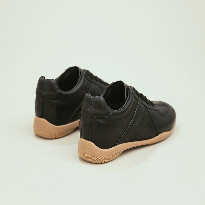 Vintage German Trainer Leather Sneakers Women Hidden Wedge Casual Shoes in Black/Beige/Amber