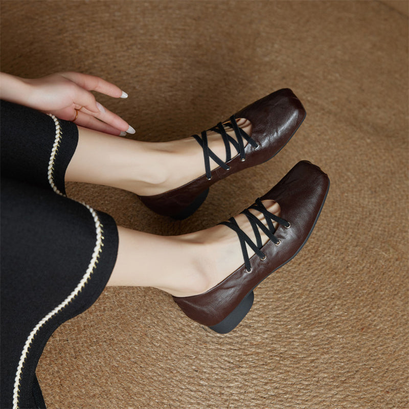 Vintage Handmade Sheepskin Square Toe Multi-Strap Mary Jane Shoes in Black/Brown