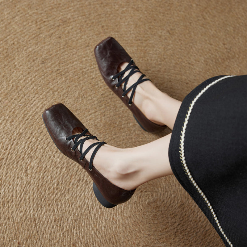 Vintage Handmade Sheepskin Square Toe Multi-Strap Mary Jane Shoes in Black/Brown