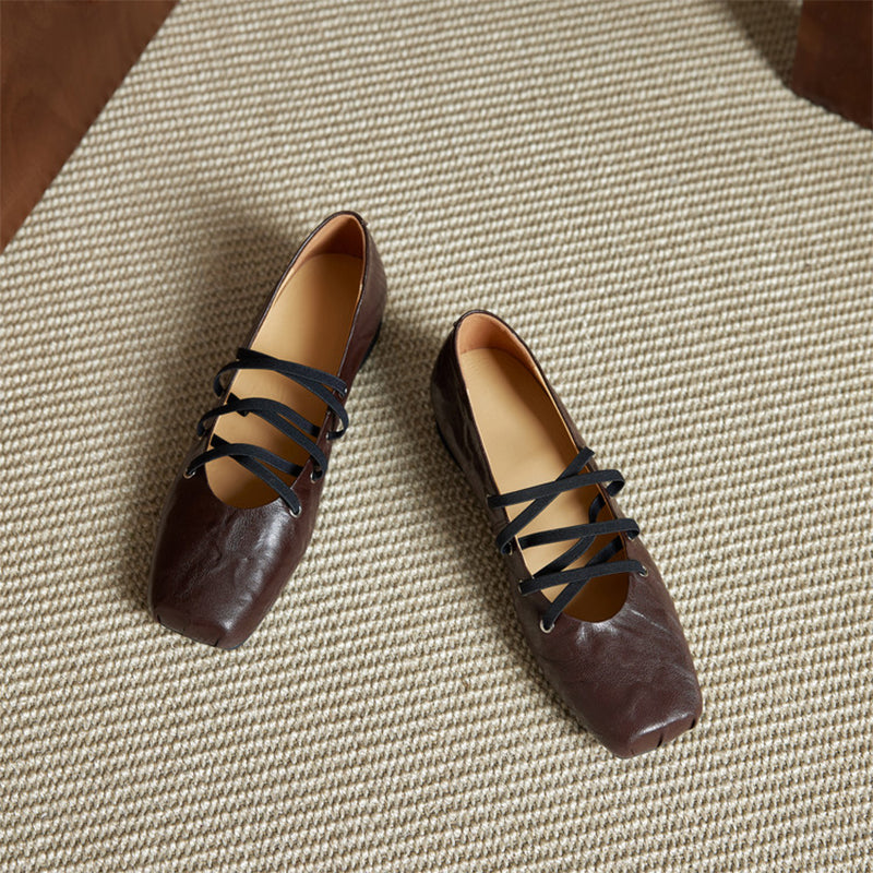 Vintage Handmade Sheepskin Square Toe Multi-Strap Mary Jane Shoes in Black/Brown