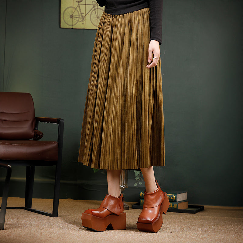 Bottes en cuir à plateforme de 80 mm faites à la main pour femmes, pliées en noir/marron