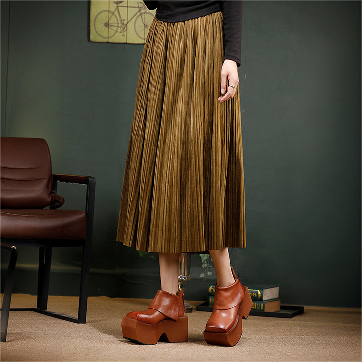Bottes en cuir à plateforme de 80 mm faites à la main pour femmes, pliées en noir/marron