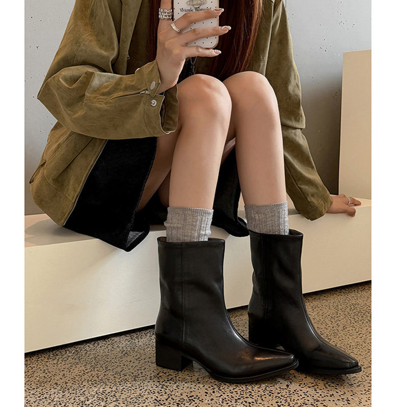 Bottes de cheville à bout pointu en cuir de mouton pour femmes en noir/marron