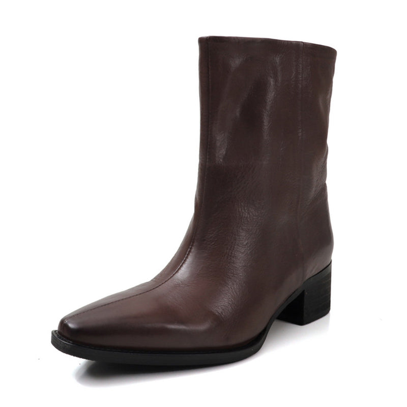Bottes de cheville à bout pointu en cuir de mouton pour femmes en noir/marron