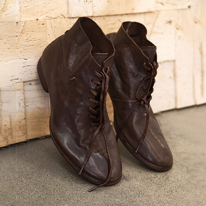 Bottes rétro en cuir de cheval pour femmes, bottes courtes en noir/marron/gris