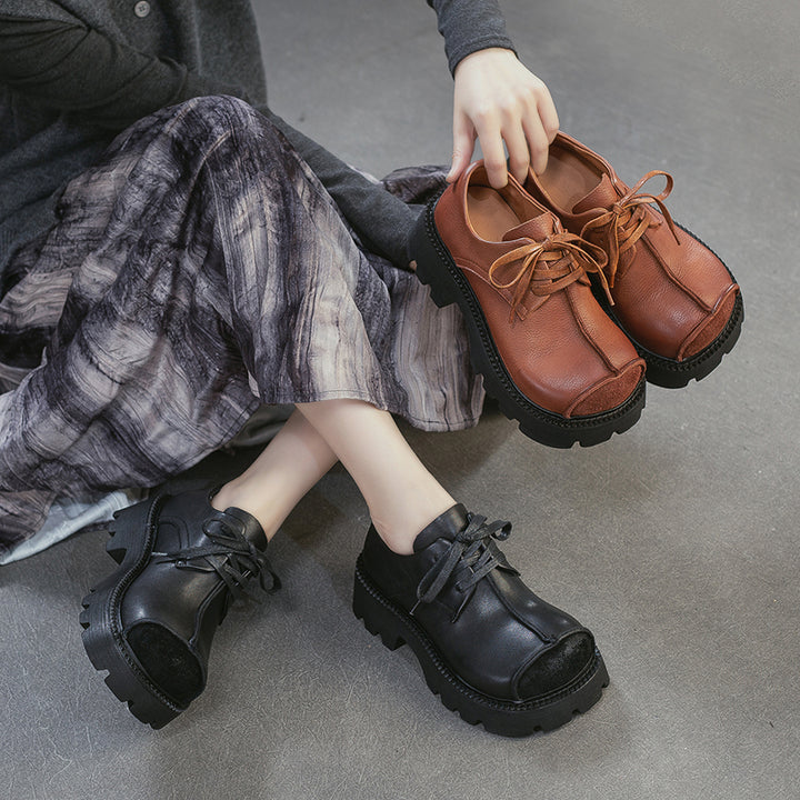 Wide Fit Big Toe Leather Derby Platform Shoes Chunky 65mm Oxford Shoes in Black/Dark Brown