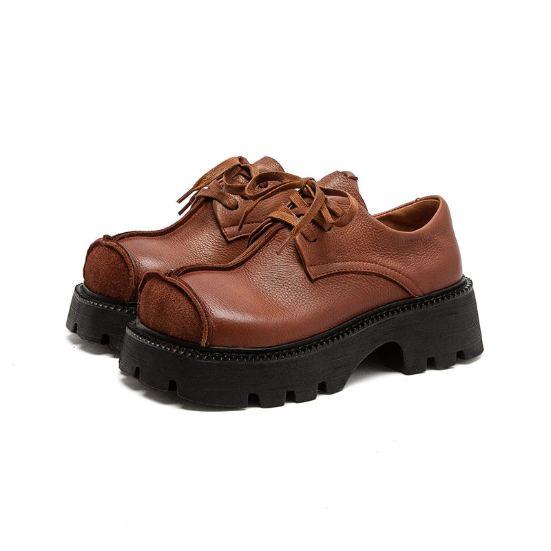 Wide Fit Big Toe Leather Derby Platform Shoes Chunky 65mm Oxford Shoes in Black/Dark Brown