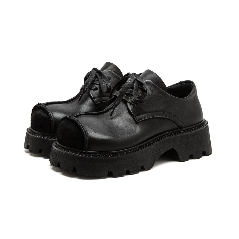 Wide Fit Big Toe Leather Derby Platform Shoes Chunky 65mm Oxford Shoes in Black/Dark Brown