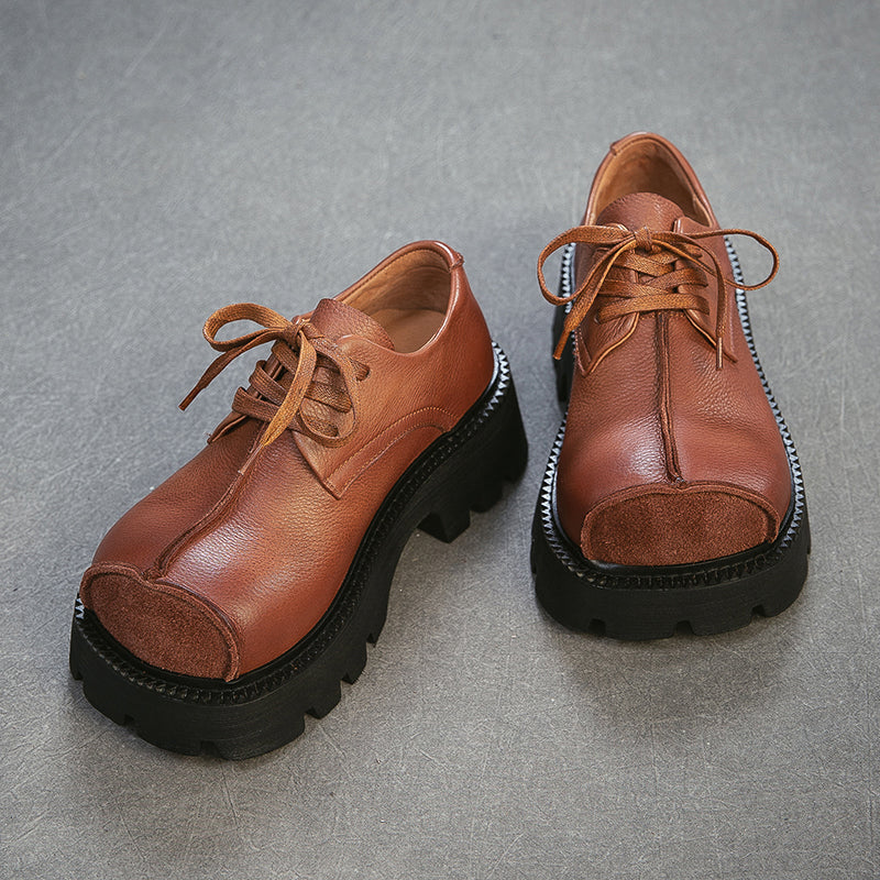 Wide Fit Big Toe Leather Derby Platform Shoes Chunky 65mm Oxford Shoes in Black/Dark Brown