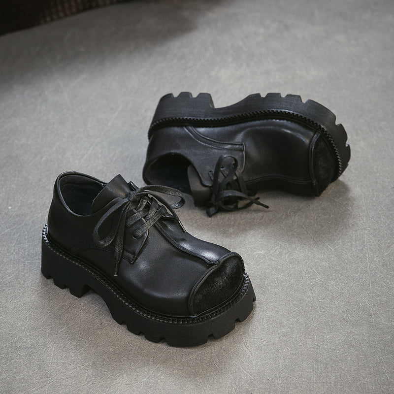 Wide Fit Big Toe Leather Derby Platform Shoes Chunky 65mm Oxford Shoes in Black/Dark Brown