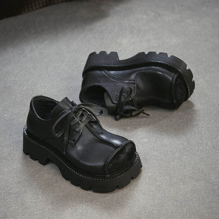Wide Fit Big Toe Leather Derby Platform Shoes Chunky 65mm Oxford Shoes in Black/Dark Brown